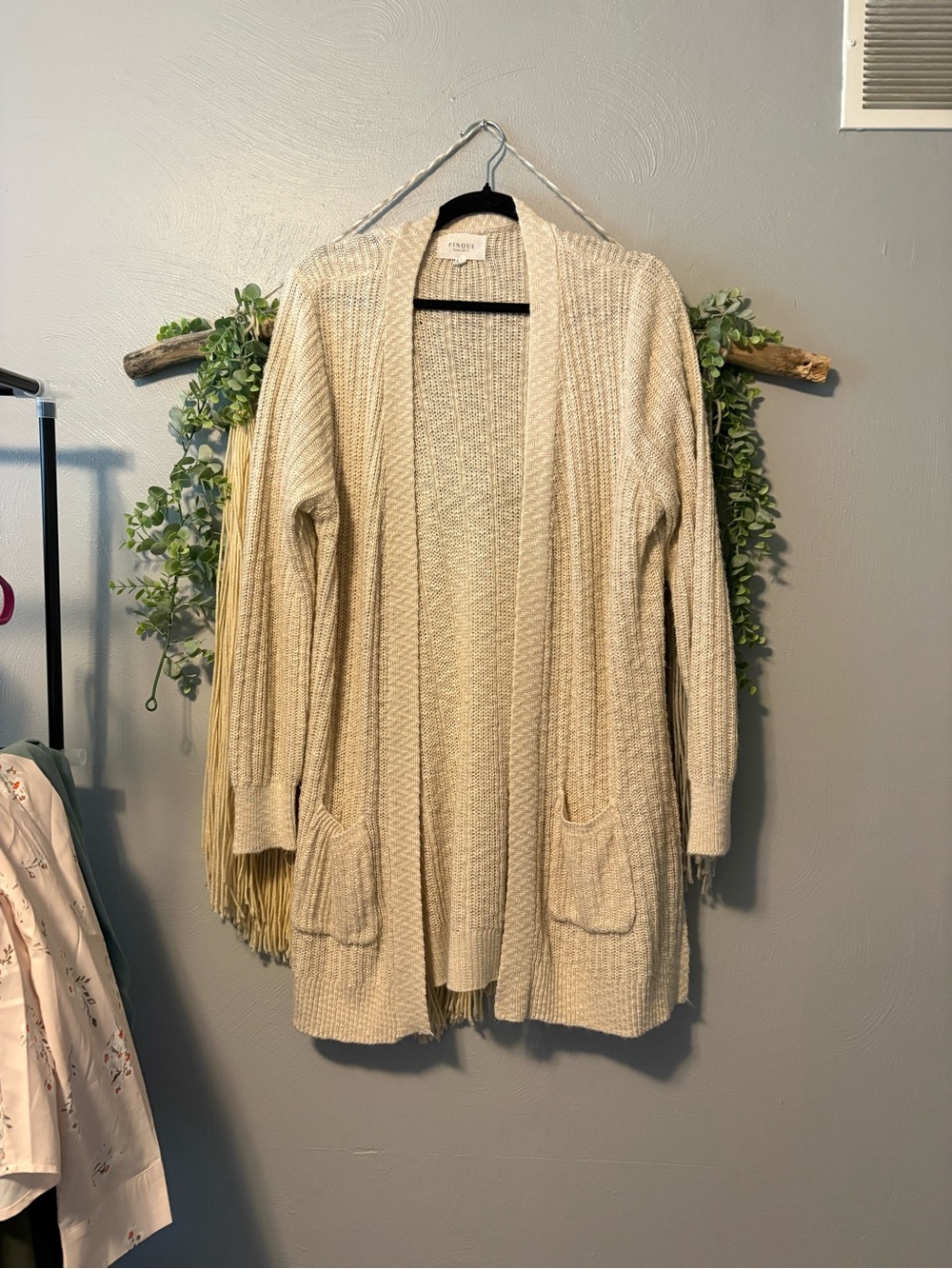 🩵 2 for $30 🩵 Open-Front Cream Ribbed Cardigan with Pockets